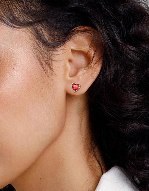 Load image into Gallery viewer, January Red Garnet Birthstone Heart Stud Earrings for Women Girls 925 Sterling Silver Gift for Birthday Christmas
