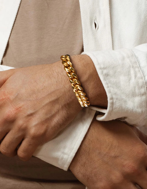 Load image into Gallery viewer, Cuban Link 10MM Wide 18K Gold Chain Bracelets Punk Mens Women Jewelry Gift, 19&quot; Length
