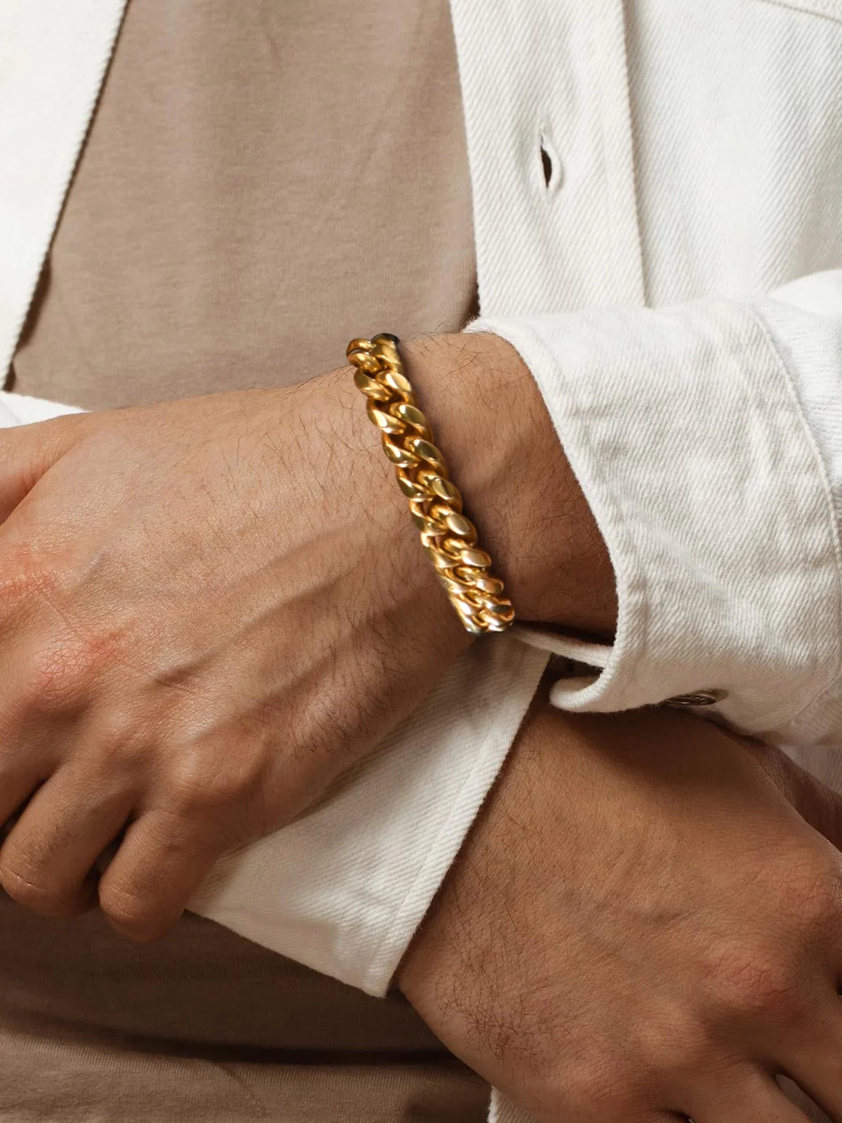 Cuban Link 10MM Wide 18K Gold Chain Bracelets Punk Mens Women Jewelry Gift, 19" Length
