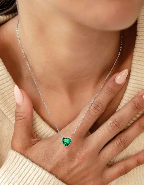 Load image into Gallery viewer, Women 925 Sterling Silver Birthstone Love Heart Necklace, Birthday Valentines Gift
