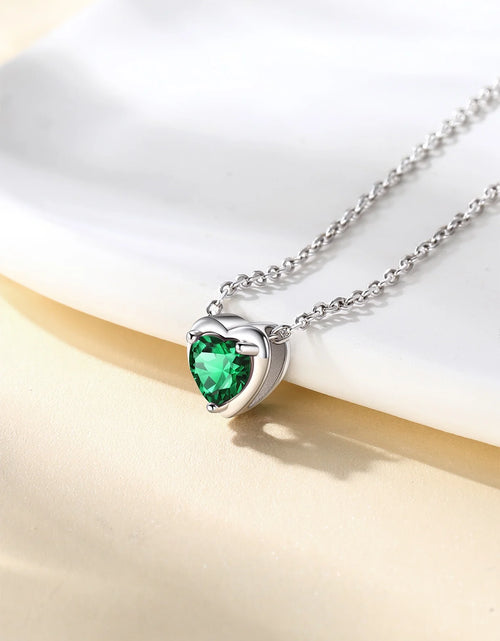 Load image into Gallery viewer, Women 925 Sterling Silver Birthstone Love Heart Necklace, Birthday Valentines Gift
