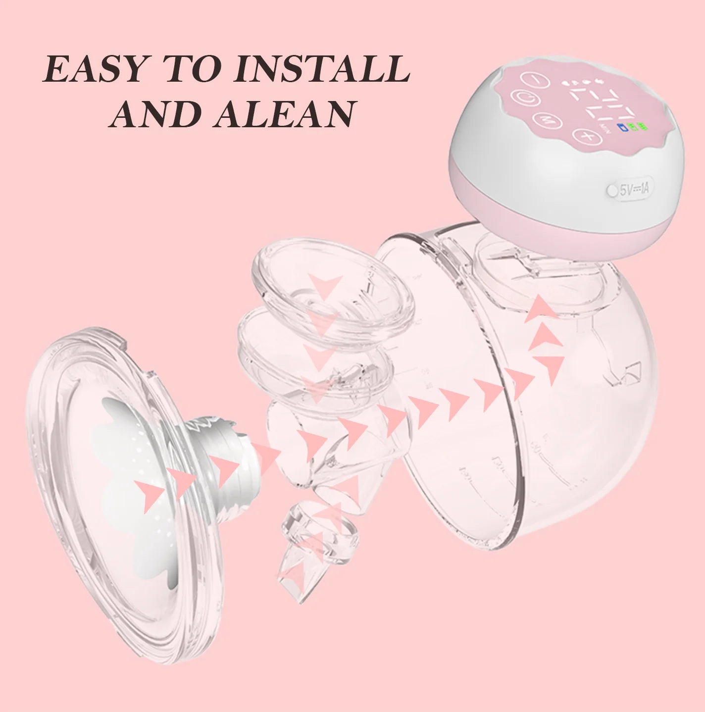 Electric Breast Pump,  Wearable Breast Pump, Hands-Free Breast Pumps with 3 Modes, 9 Levels, Pink