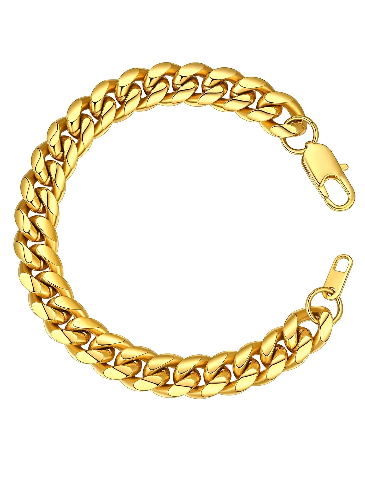 Cuban Link 10MM Wide 18K Gold Chain Bracelets Punk Mens Women Jewelry Gift, 19" Length