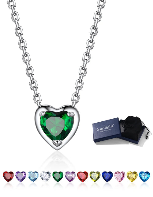 Load image into Gallery viewer, Women 925 Sterling Silver Birthstone Love Heart Necklace, Birthday Valentines Gift
