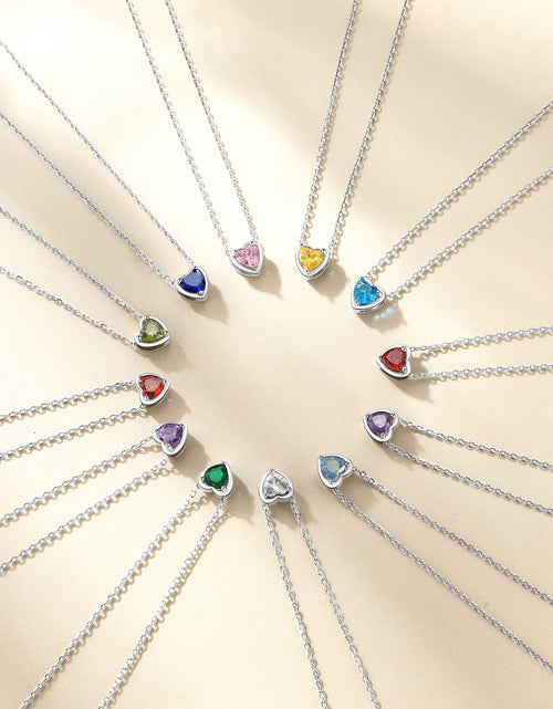 Load image into Gallery viewer, Women 925 Sterling Silver Birthstone Love Heart Necklace, Birthday Valentines Gift
