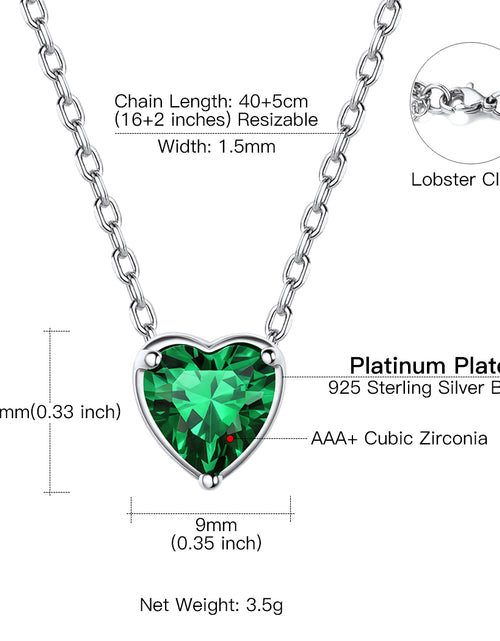 Load image into Gallery viewer, Women 925 Sterling Silver Birthstone Love Heart Necklace, Birthday Valentines Gift
